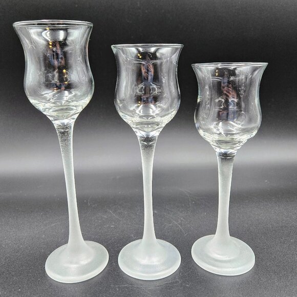 PartyLite Iced Crystal Trio Set Frosted Stem Glass Votive Tealight Candle Holder - Picture 1 of 8